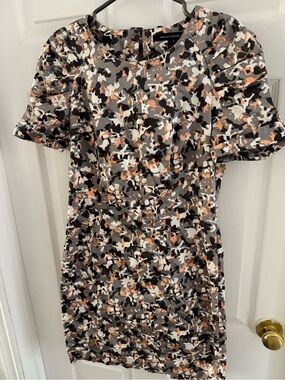 French Connection Gray, Black & Peach Print Mini Dress